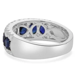 14K White Gold Diamond and Sapphire Three Row Band