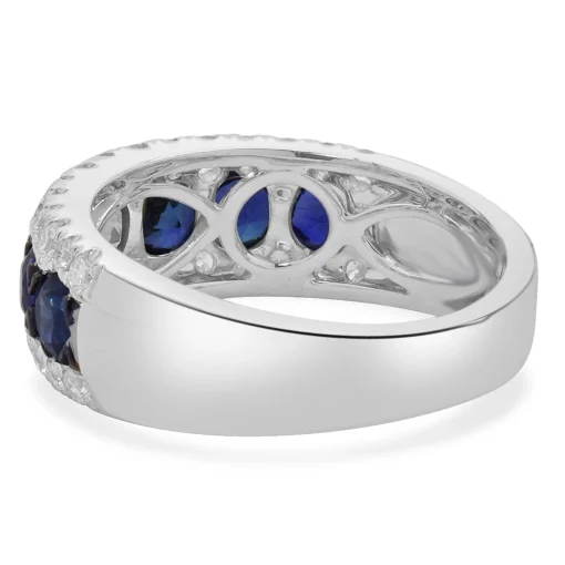 14K White Gold Diamond and Sapphire Three Row Band