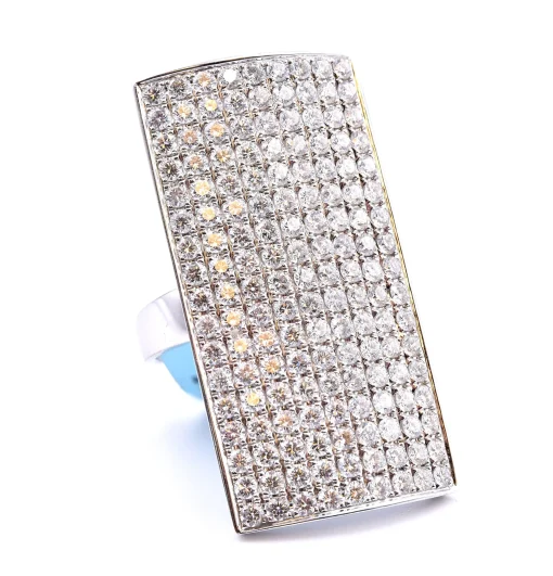 18k White Gold Full Finger Rectangle Pave Diamond Ring