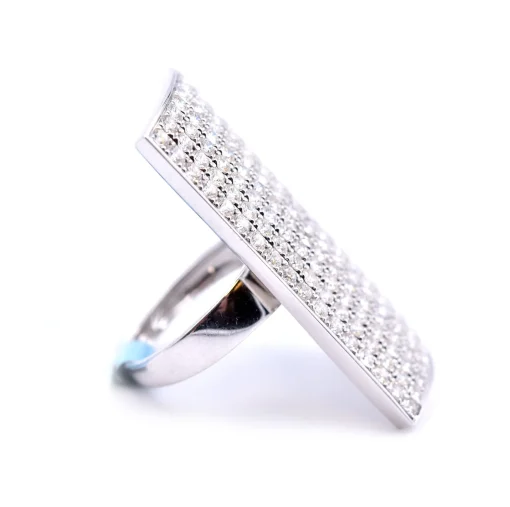 18k White Gold Full Finger Rectangle Pave Diamond Ring