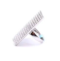 18k White Gold Full Finger Rectangle Pave Diamond Ring