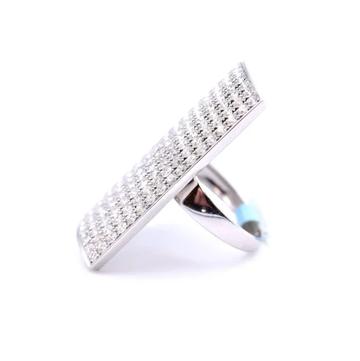 18k White Gold Full Finger Rectangle Pave Diamond Ring