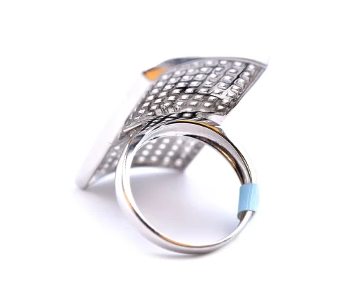 18k White Gold Full Finger Rectangle Pave Diamond Ring