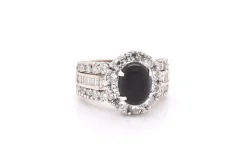 14k White Gold Onyx and Diamond Halo Ring