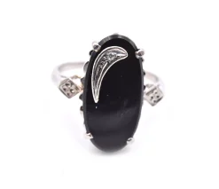 14k White Gold Onyx and Diamond Ring