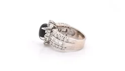 14k White Gold Onyx and Diamond Halo Ring