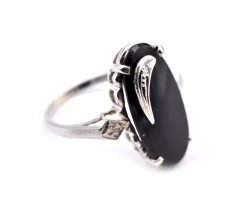14k White Gold Onyx and Diamond Ring