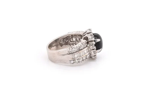14k White Gold Onyx and Diamond Halo Ring