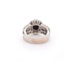 14k White Gold Onyx and Diamond Halo Ring