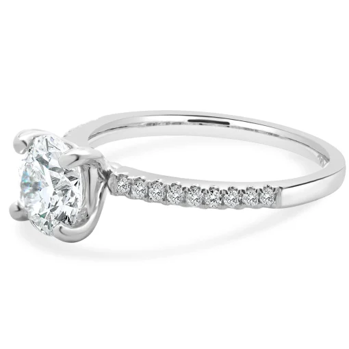 14k White Gold Round Brilliant Cut Diamond Engagement Ring