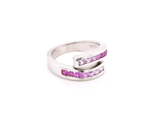 14k White Gold Sapphire and Ruby Bypass Ring