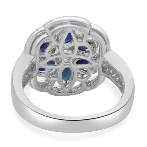 14K White Gold Sapphire and Diamond Flower Ring