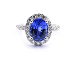 14k White Gold Tanzanite and Diamond Halo Ring