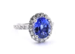 14k White Gold Tanzanite and Diamond Halo Ring