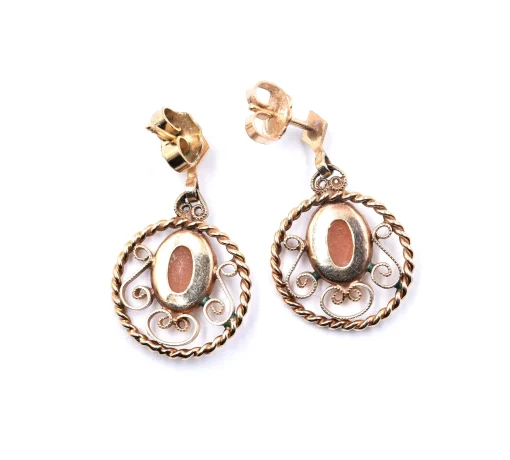 14k Yellow Gold Cameo Drop Earrings