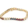 14k Yellow Gold Diamond, Ruby, and Sapphire Tennis Bracelet