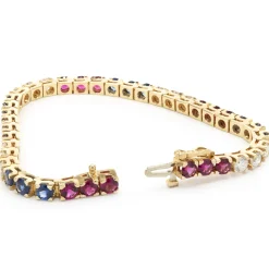 14k Yellow Gold Diamond, Ruby, and Sapphire Tennis Bracelet