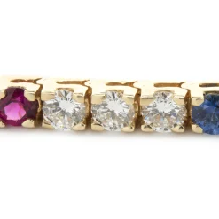14k Yellow Gold Diamond, Ruby, and Sapphire Tennis Bracelet