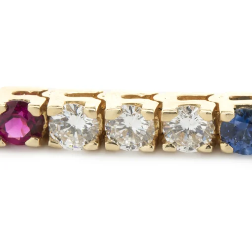 14k Yellow Gold Diamond, Ruby, and Sapphire Tennis Bracelet
