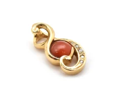 14k Yellow Gold, Fire Opal and 0.21ct Diamond Pendant