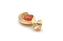 14k Yellow Gold, Fire Opal and 0.21ct Diamond Pendant
