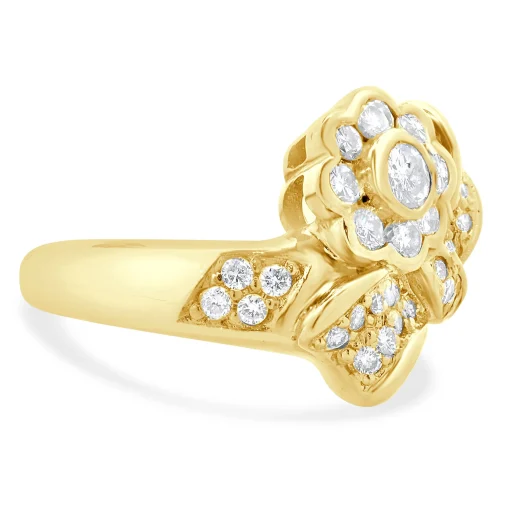 18k Yellow Gold Flower Bow Ring