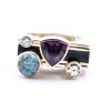 14k Yellow Gold Garnet, Zircon, Diamond, and Onyx Geometric Ring