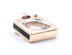 14k Yellow Gold Garnet, Zircon, Diamond, and Onyx Geometric Ring