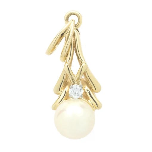 14k Yellow Gold Pearl and Diamond Pendant