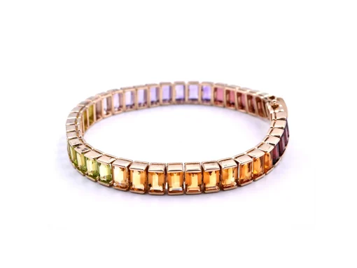 14k Yellow Gold Rainbow Multi Gemstone Tennis Bracelet