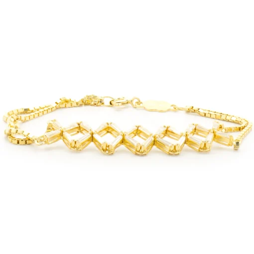 14k Yellow Gold Tapered Baguette Diamond X Link Bracelet