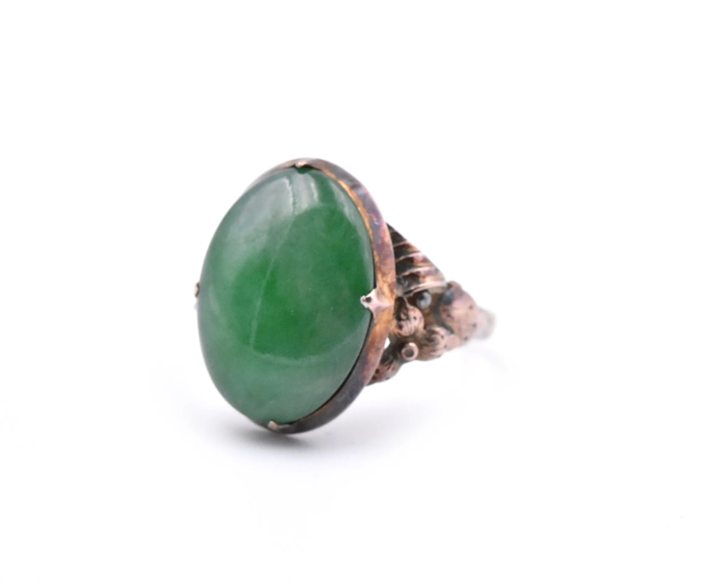 10k Yellow Gold Vintage Cabochon Jade Ring