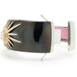 18 Karat Rose Gold, Black Enamel, and Mosaic Set Diamond Star Bangle Bracelet