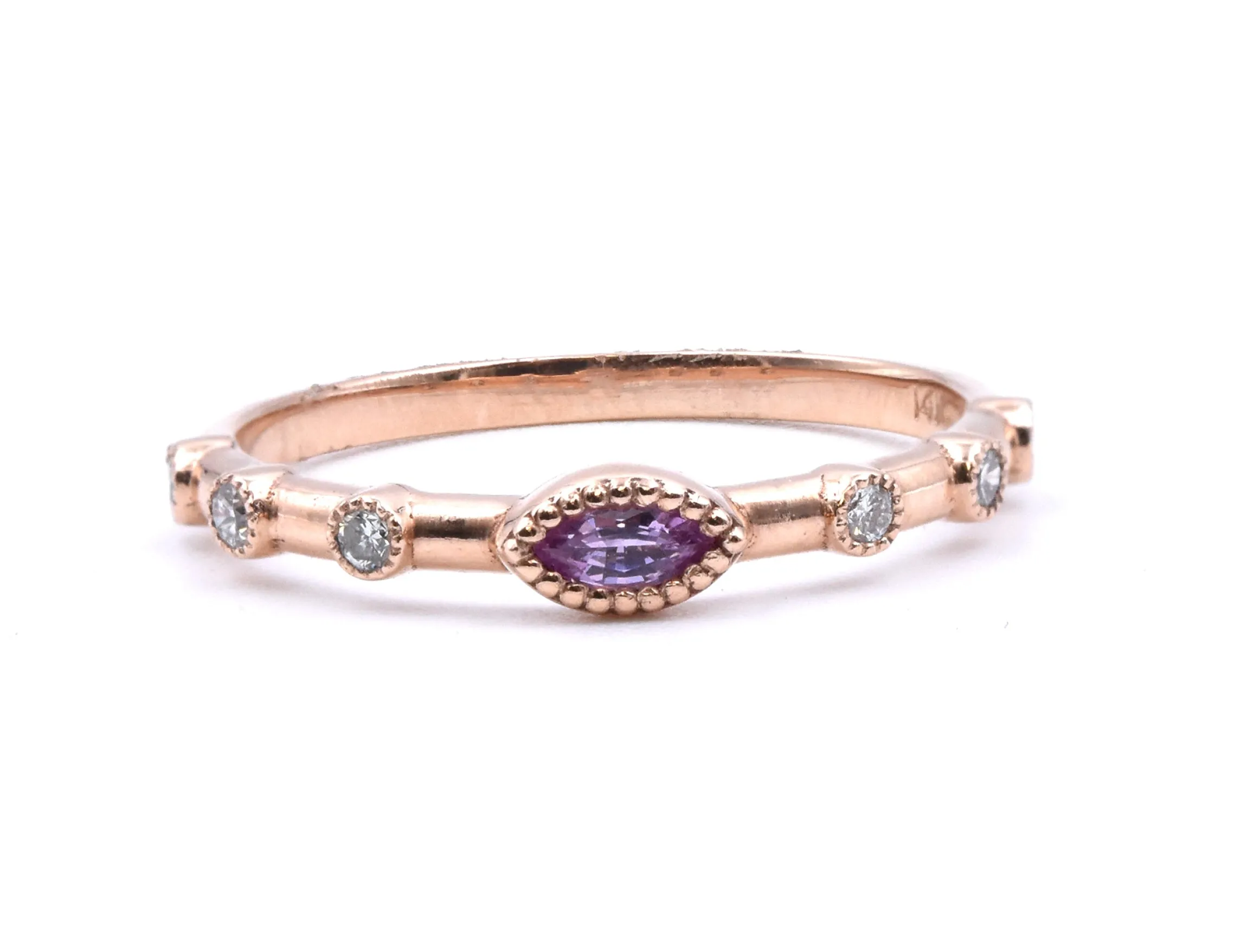 14 Karat Rose Gold Diamond and Pink Sapphire Band