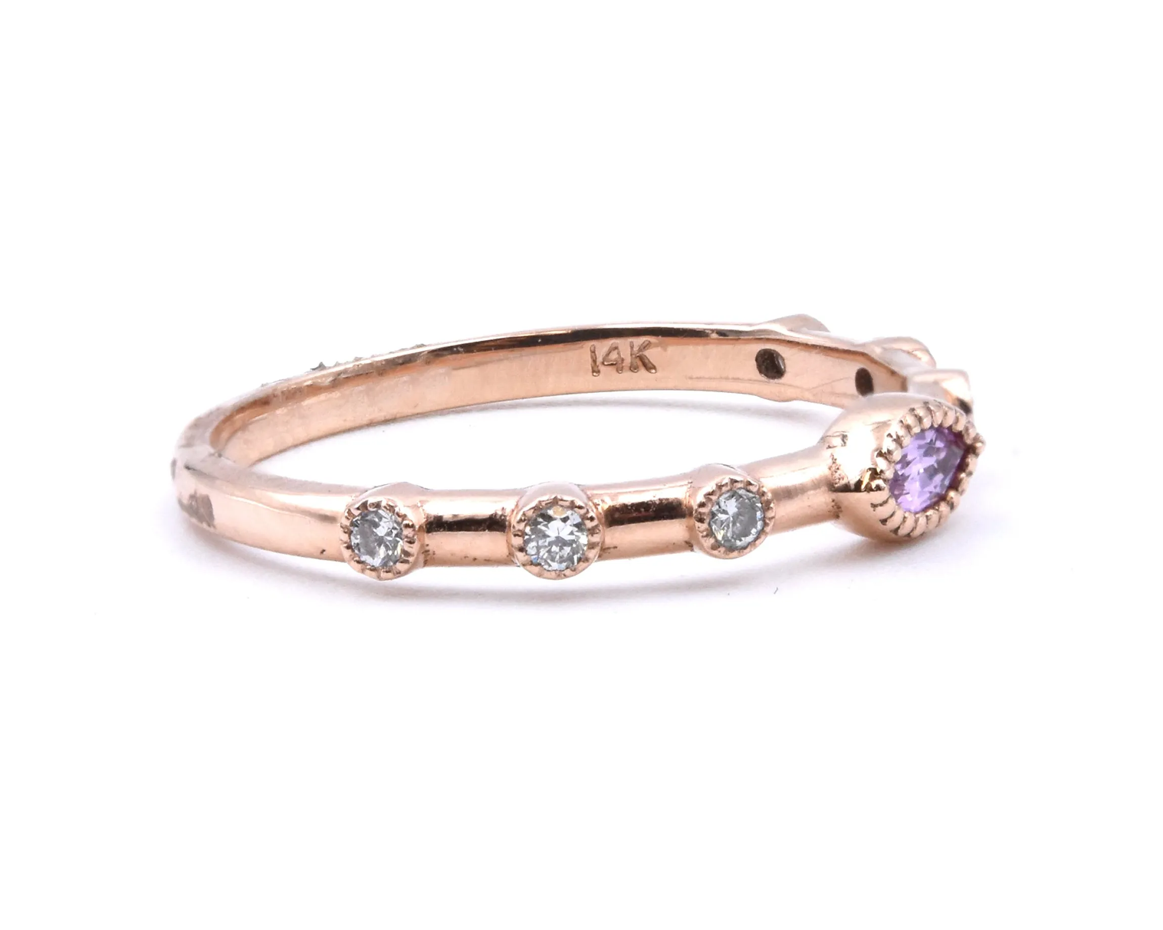 14 Karat Rose Gold Diamond and Pink Sapphire Band