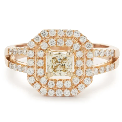 18 Karat Rose Gold Fancy Yellow and White Diamond Engagement Ring
