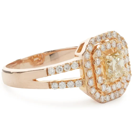 18 Karat Rose Gold Fancy Yellow and White Diamond Engagement Ring