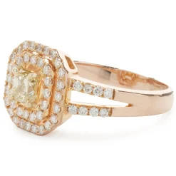 18 Karat Rose Gold Fancy Yellow and White Diamond Engagement Ring