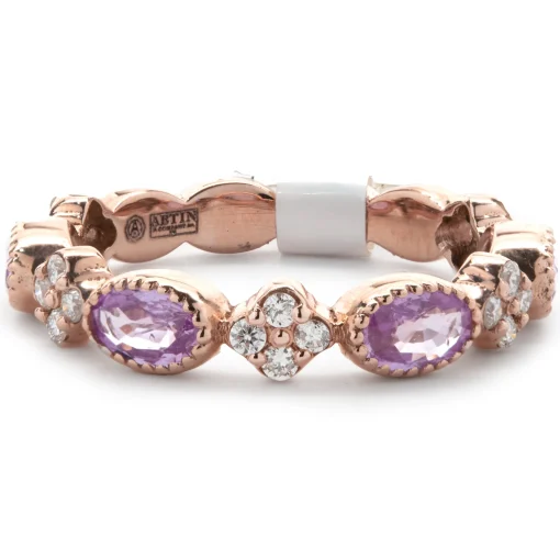 14 Karat Rose Gold Pink Sapphire and Diamond Star Band