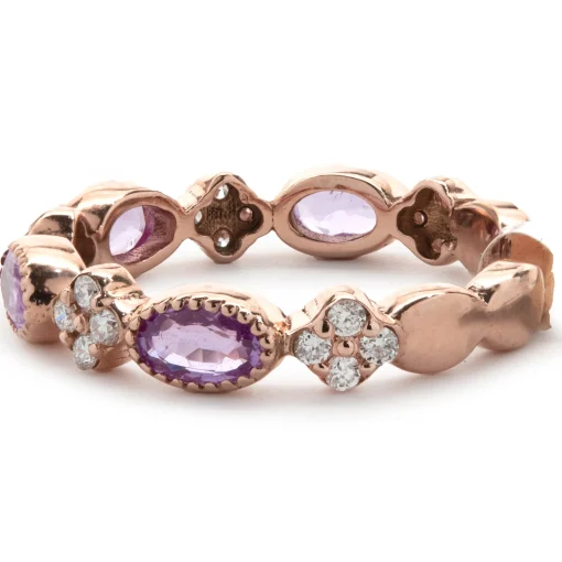 14 Karat Rose Gold Pink Sapphire and Diamond Star Band