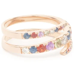 14 Karat Rose Gold Rainbow Sapphire and Diamond Bypass Ring