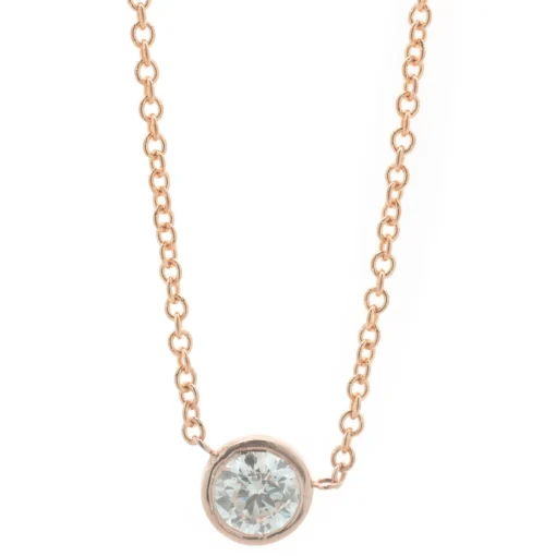 14 Karat Rose Gold Round Brilliant Diamond Solitaire Necklace