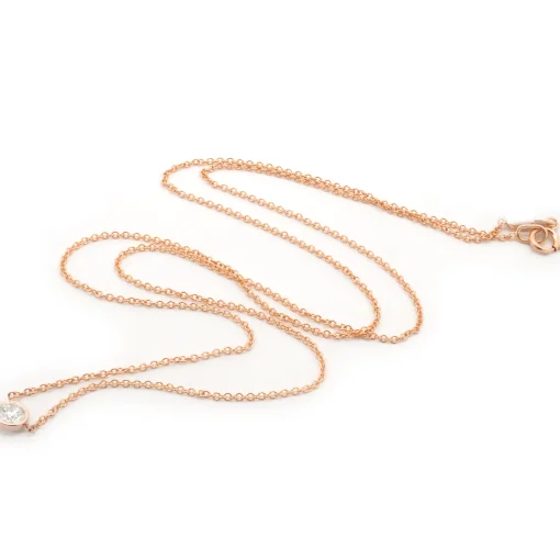 14 Karat Rose Gold Round Brilliant Diamond Solitaire Necklace