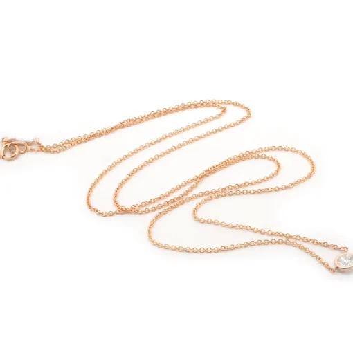 14 Karat Rose Gold Round Brilliant Diamond Solitaire Necklace