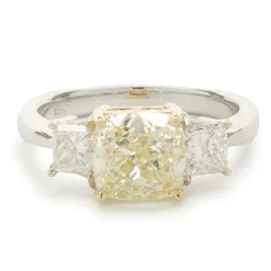 18 Karat White & Yellow Gold Cushion Cut Diamond Engagement Ring