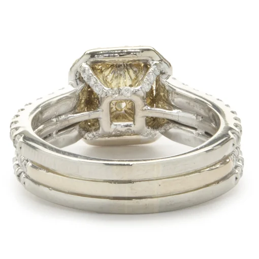 18 Karat White & Yellow Gold Fancy Yellow Radiant Cut Diamond Engagement Ring