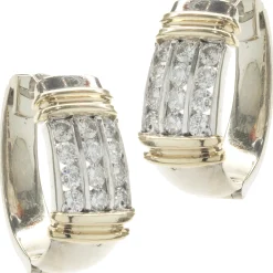 14 Karat White & Yellow Gold Channel Set Diamond Earrings