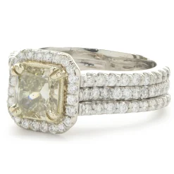 18 Karat White & Yellow Gold Fancy Yellow Radiant Cut Diamond Engagement Ring