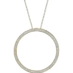 14 Karat White and Yellow Gold Diamond Circle Necklace