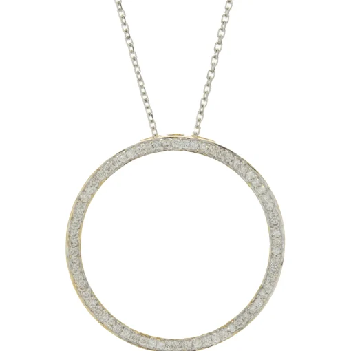 14 Karat White and Yellow Gold Diamond Circle Necklace